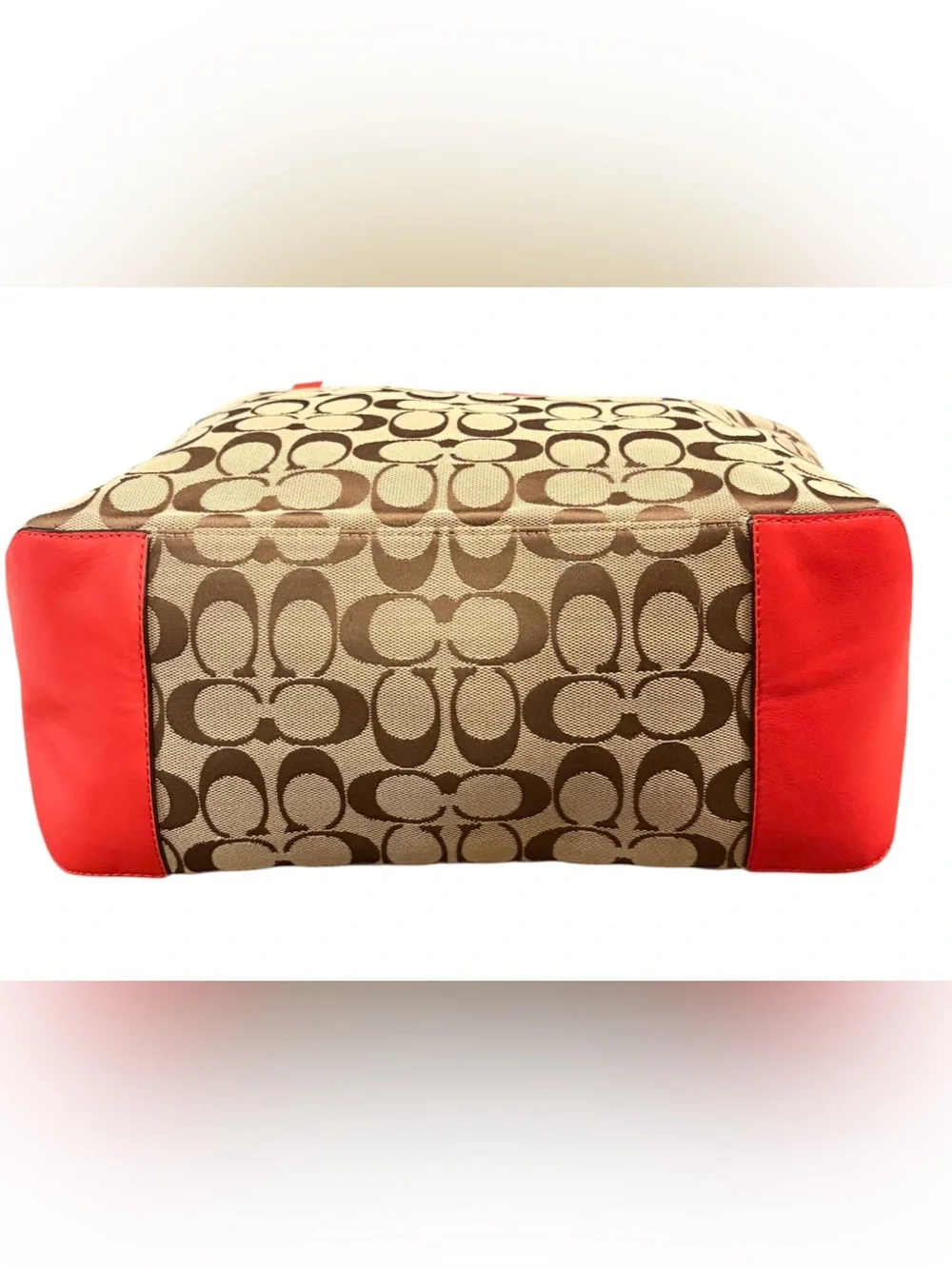 Coach Signature Zip Top Tote Khaki/Red NWT